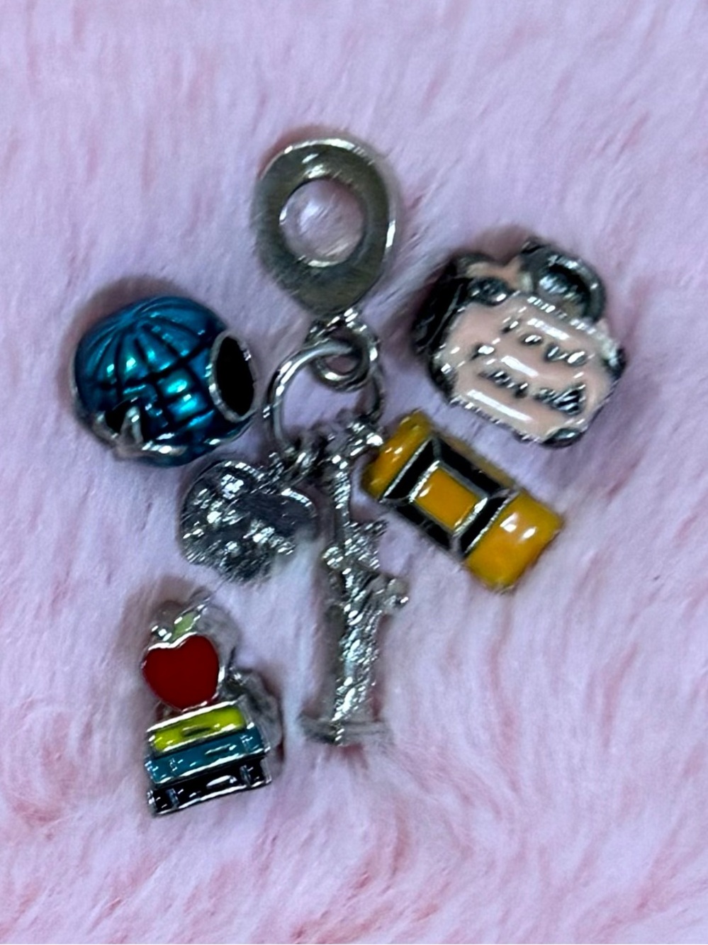 Pink Enamel Kids Charm Pendant - Multicolor Accents
